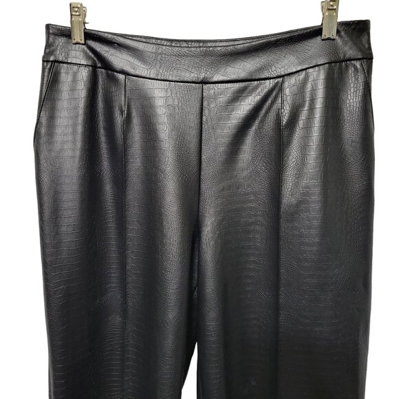 J Jason Wu Sz 10 Pants Faux Leather Croc Texture Cropped Culotte Wide Leg Black - Picture 3 of 11